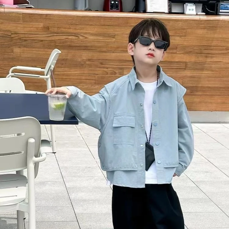 2025年-春-秋-男の子-デニムジャケット-ビッグキッズ-おしゃれ-アウトドアジャケット-男の子-ファッションジャケット-キッズ-秋冬コート