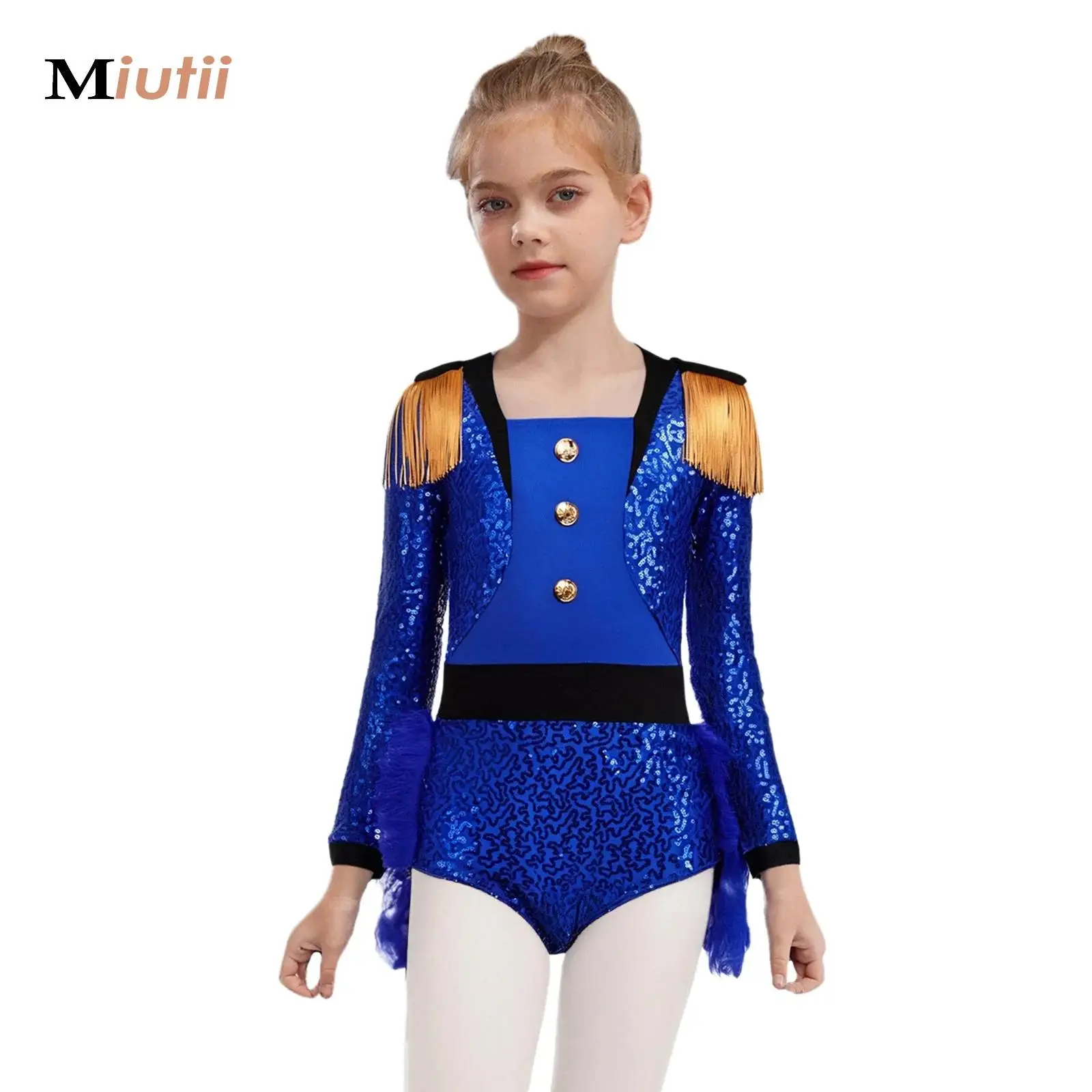 

Girls Halloween Circus Ringmaster Costume Sequins Feather Tutu Dress Gymnastics Leotard for Cosplay Birthday Party Dress Up