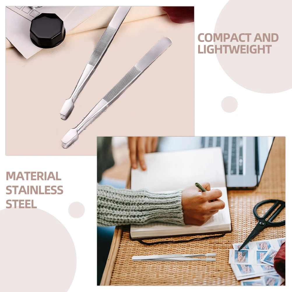 3 قطعة ملاقط من الفولاذ المقاوم للصدأ الدقة لألبومات الطوابع والرموش قبضة مستقيمة أداة ملصق الملقط ختم ملقط