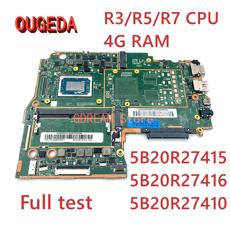 OUGEDA 5B20R27415 5B20R27416 5B20R27410 FOR Lenovo Ideapad 330S-15ARR Laptop Motherboard R3/R5/R7 CPU 4G RAM Mainboard full test