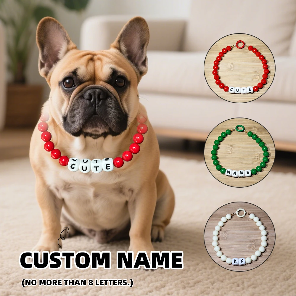 

Red Green Personalized Dog Cat Collar Necklace Choker Custom DIY Pet Puppy Name Silicone Letters Lightweight Plastic Beads