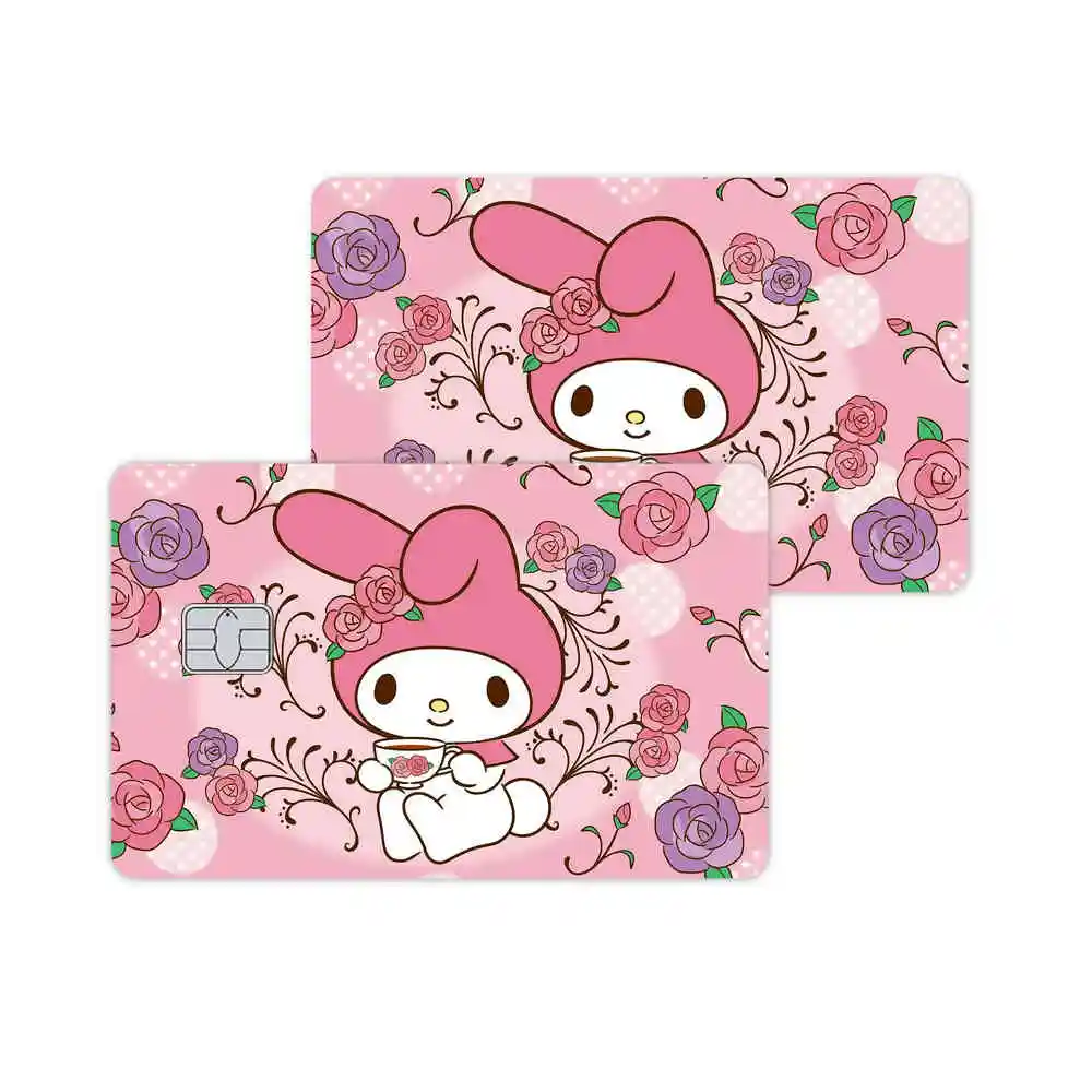 2pcs Cute Cartoon Kuromi My Melody Hello Kitty Front Back Side PVC Film Stickers Laser Film Skin Cover for Debit Credit Card Toy