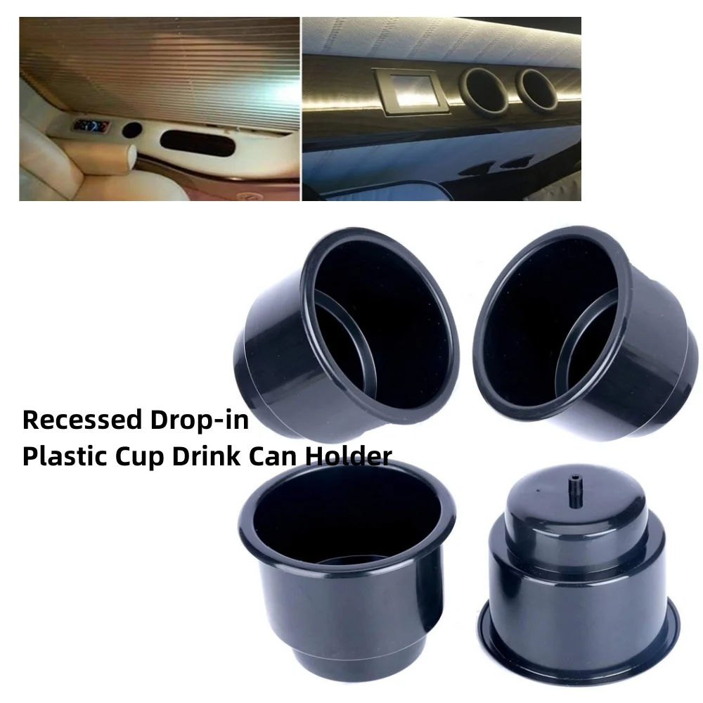 4PCS Black Recessed Drop-In Plastic Cup Drink Can Holder With Drain For Motorhome Campervan Motor Boat Caravan Cup Holder