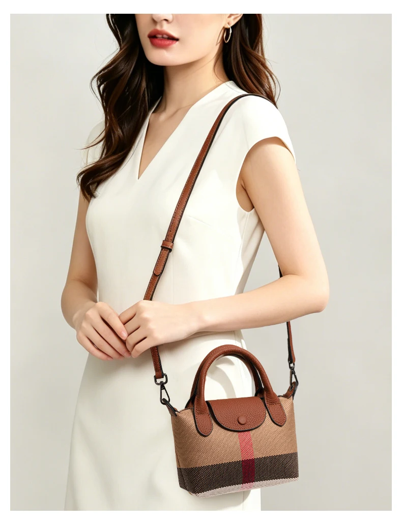 Aidani Canvas Plaid Dumpling Bag für Damen, neuer Stil, luxuriöses Gefühl, großes Fassungsvermögen, Handtasche, Schulter- und Umhängetasche – Detail 2