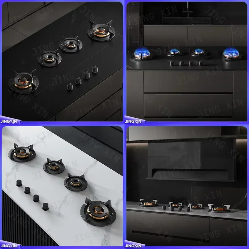 Custom for Built in 4 Burner Gas Stove Cooktop Seamless Countertop Installation Home Kitchen Range Residential Use Black