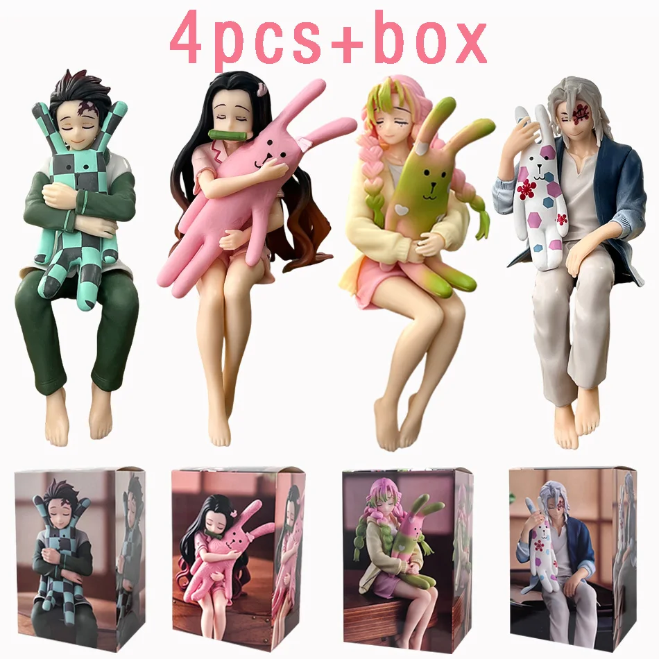 Heiße Anime Demon Slayer Figuren: Kamado Nezuko, Uzui Tengen, Kamado Tanjirou, Kanroji Mitsuri in Sitzposition – PVC-Spielzeug als Geschenk, auf Lager