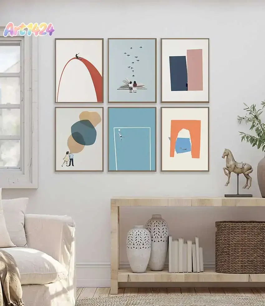 1pc frameless Canvas Painting Retro Simple Interesting Abstract Illustration Patterns Interact with People Poster Canvas Pain