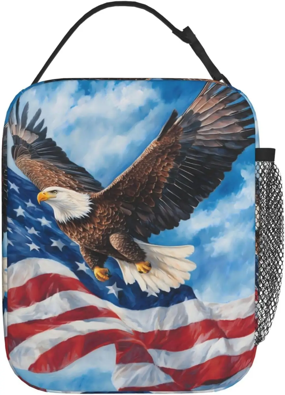Patriotic Eagle Lunch Box for Women Adults Kids, Insulated Cooler Polyester Fluttering Flag Lunch Bag