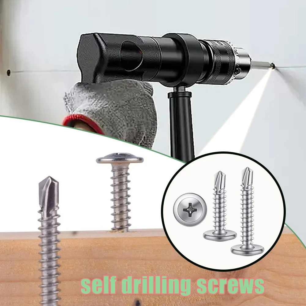 Heavy Duty Self Tapping Screws M4.2 M4.8 410 Stainless Steel Large Flat Head Self Drilling Screws Metal Wood Construction Qty