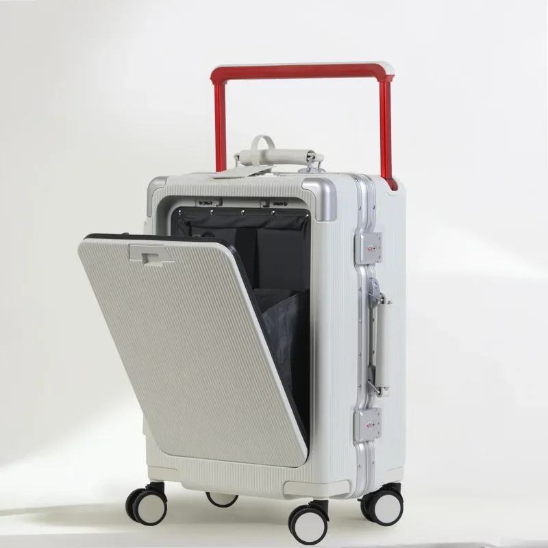 Luggage with Wheels Front Opening Multifunction Aluminum Frame Trolley Case Suitcase Combination Lock Travel Suitcase on Wheels