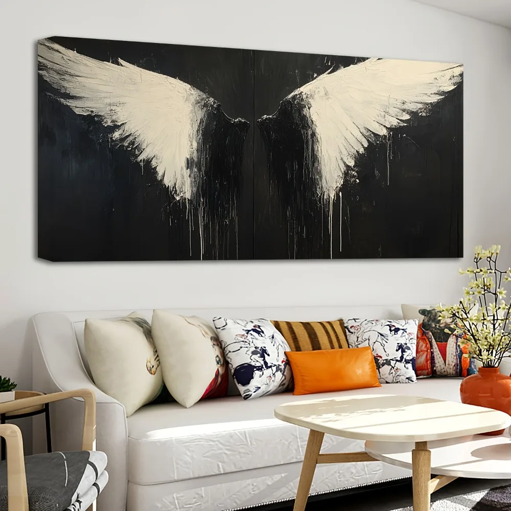 

1.5 inch thick pine frame, canvas poster, black and white wing painting, canvas mural, interior decoration