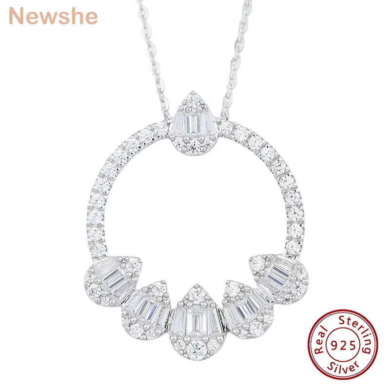 

Newshe 925 Sterling Silver Circle Pendant Necklace Round Emerald AAAAA Cubic Zirconia Wedding Jewelry with 18 Inch Chain