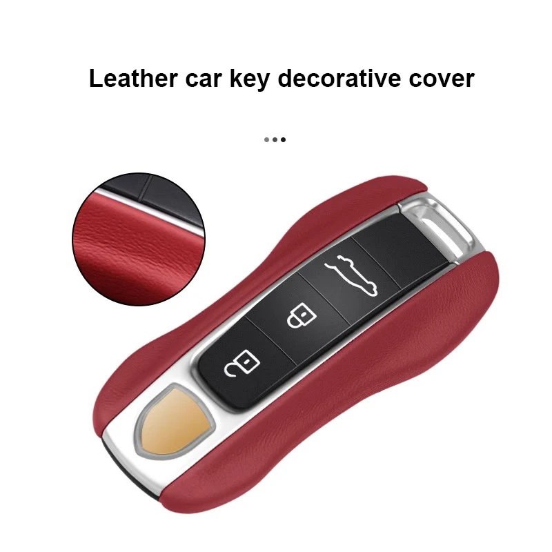 Luxury Genuine Leather Car Key Case Cover Protective Keychain For Porsche Boxster Cayman Panamera Cayenne Macan 718/911 Taycan