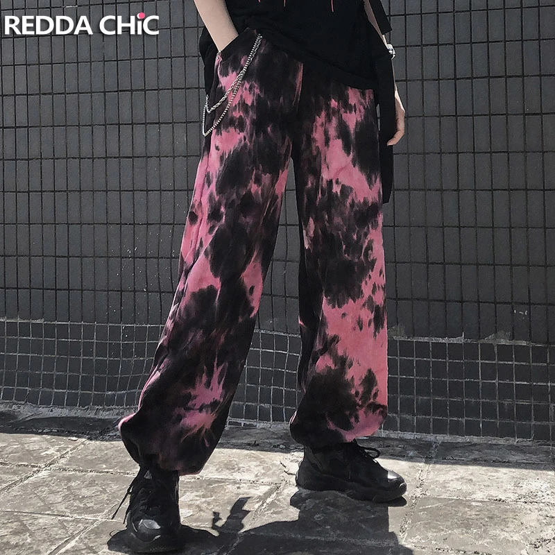 REDDACHIC Jazz Dancer Men Tie Dye Sweatpants Elastic Waist Wide Leg Parachute Pants Casual Hip Hop Trousers Retro Y2k Streetwear