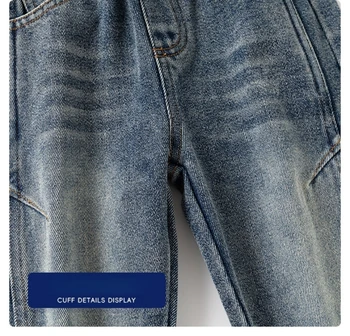 2026 Spring 2-6Y Childrens Pants Curved Blade Silhouette Jeans for Boys Washed Finish Elastic Waistband Denim Pants 5