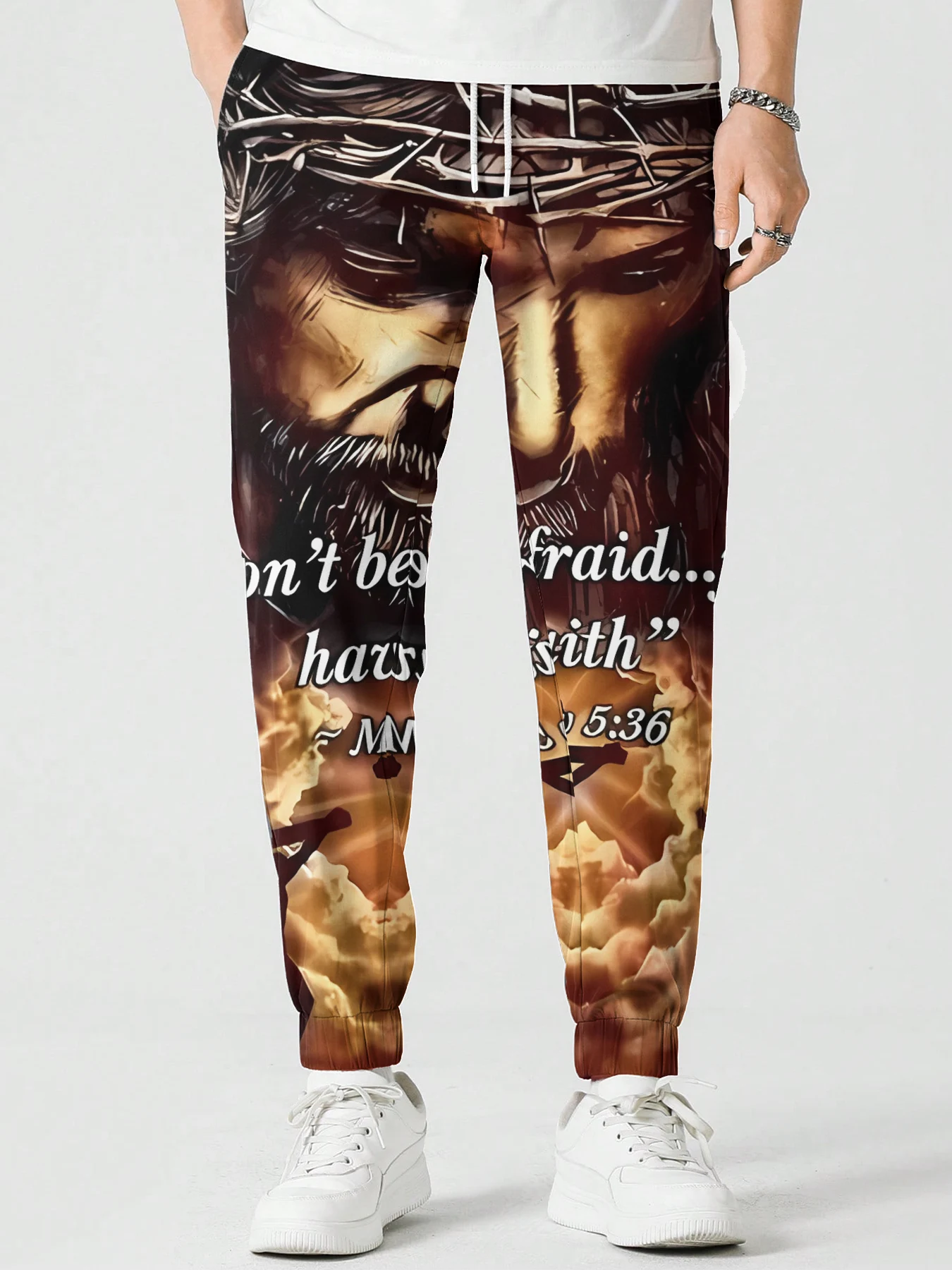 

HX Jesus Pants Don't Be Afraid 3D Printed Trousers Fashion Casual Pockets Sweatpants Men Clothing Christian Believers Gifts