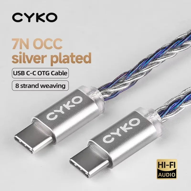 CYKO OTG High-Fidelity-USB-Kabel, C-Typ OCC versilbert, tragbarer DAC-Kopfhörerverstärker