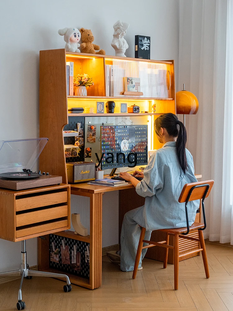 Yjq Desk Bookshelf Integrated Wall Solid Wood Storage Study Computer Desk Modern Minimalist