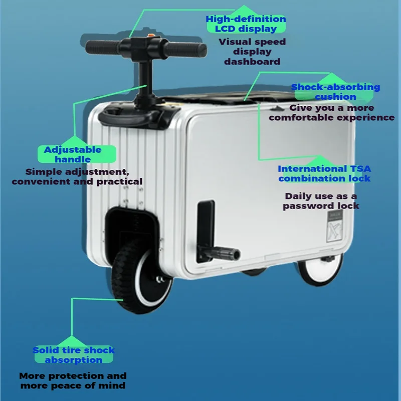 Maleta de montar eléctrica de 20 pulgadas, con trompeta maleta de transporte, pantalla LCD, Maleta de carro tripulada inteligente