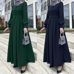 Vintage Long Sleeve Muslim Dubai Turkey Abaya Hijab Dress Women Maxi Long Dress Casual Solid Eid Mubarek Ramadan Sundress