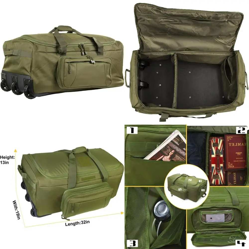 حقيبة كبيرة جدًا من القماش الخشن للسفر، عسكرية تكتيكية، للتخييم مع عجلات، حل تخزين طويل الأمد