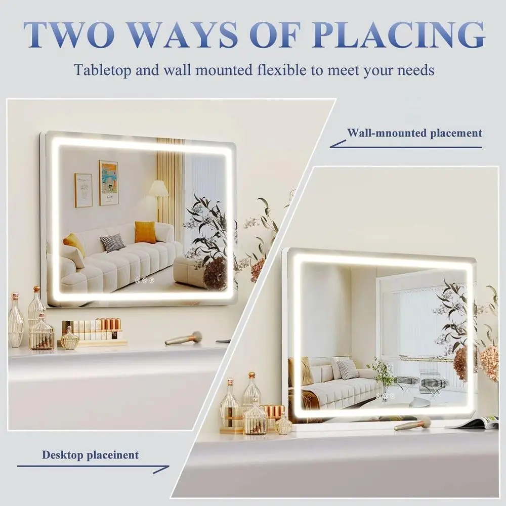 مرآة مكياج مضاءة بإضاءة LED مقاس 26 × 20 مع تكبير 10 مرات، شحن USB، 3 أوضاع قابلة للتعتيم، زاوية مربعة للتحكم باللمس #3