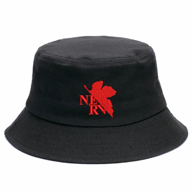 EVANGELION NERV Bordado Verão Balde Chapéu Mulheres Viagem Protetor Solar Chapéu Homens Pesca Boné de Skate Anime Cor Sólida Boné de Praia