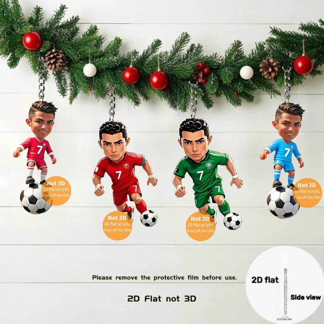 C Ronaldo Football Star Pendant Keychain Soccer Player 2D Flat Acrylic Ornament Charms Hanging Decora for Bag Festive Party Gift