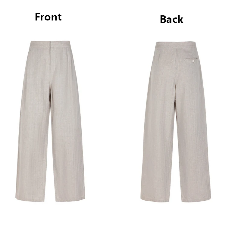 High Quality Linen Women's Trousers White Straight Trousers Business Casual Light Luxury Women Comfortable Spring and Autumn