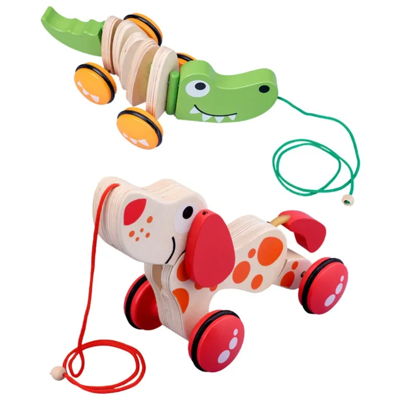 Jouet amusant croco ou chien pour tout-petits, côtes en bois, bébé traînant, chiot, bébé apprendre à marcher, tracteurs, cadeau pour les tout-petits, nouveau