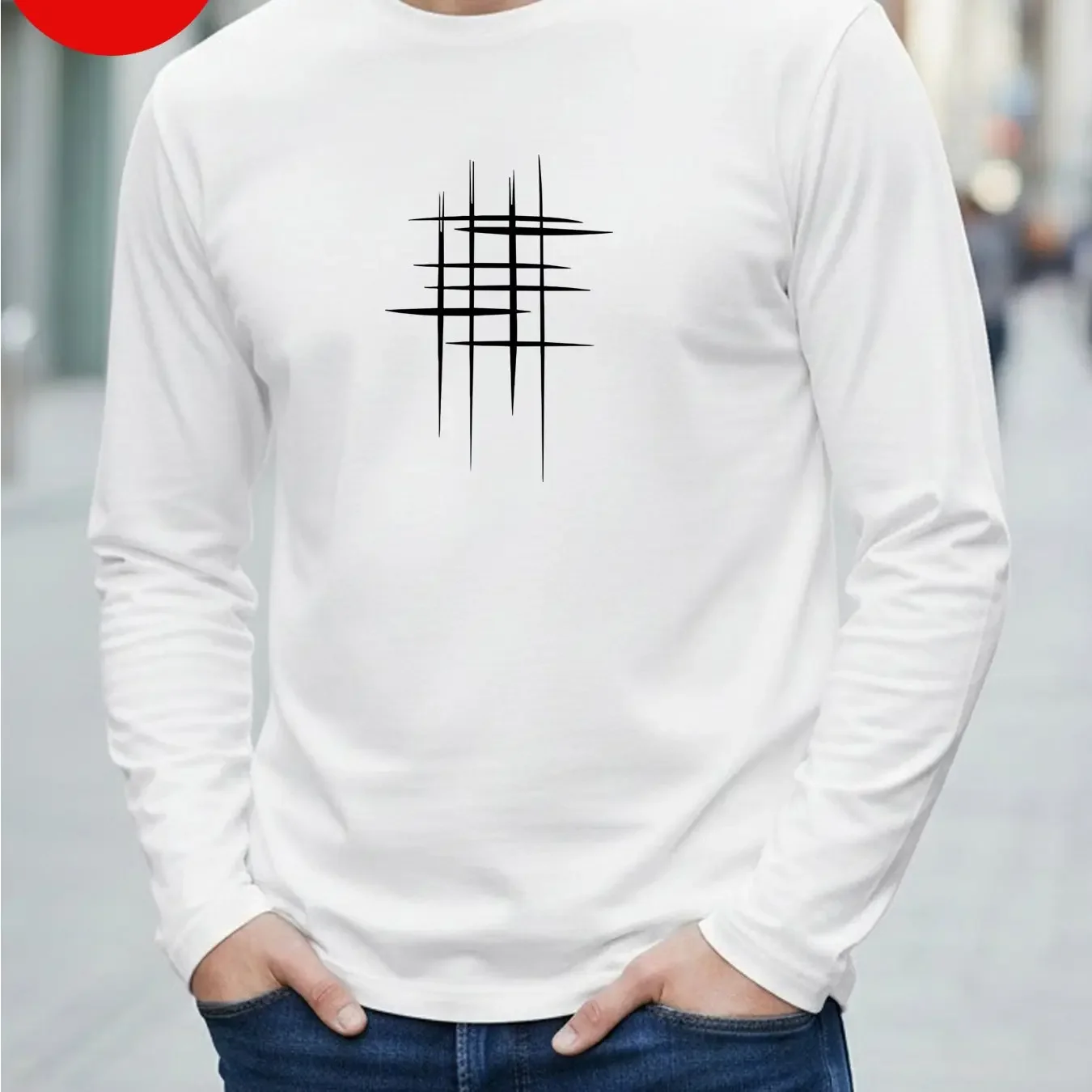 New 100% cotton men's and women's autumn round neck long sleeved T-shirt, simple scratch pattern printed breathable fabric