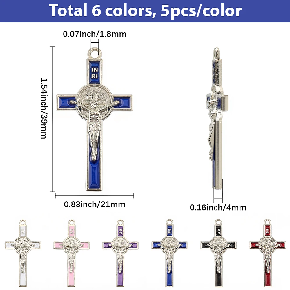 1 Box 30Pcs Crucifix Rosary Charm Rosary Charms Bulk Chic Easter Enamel Metal Centerpiece Sufferer Dangle Pendants for Jewelry