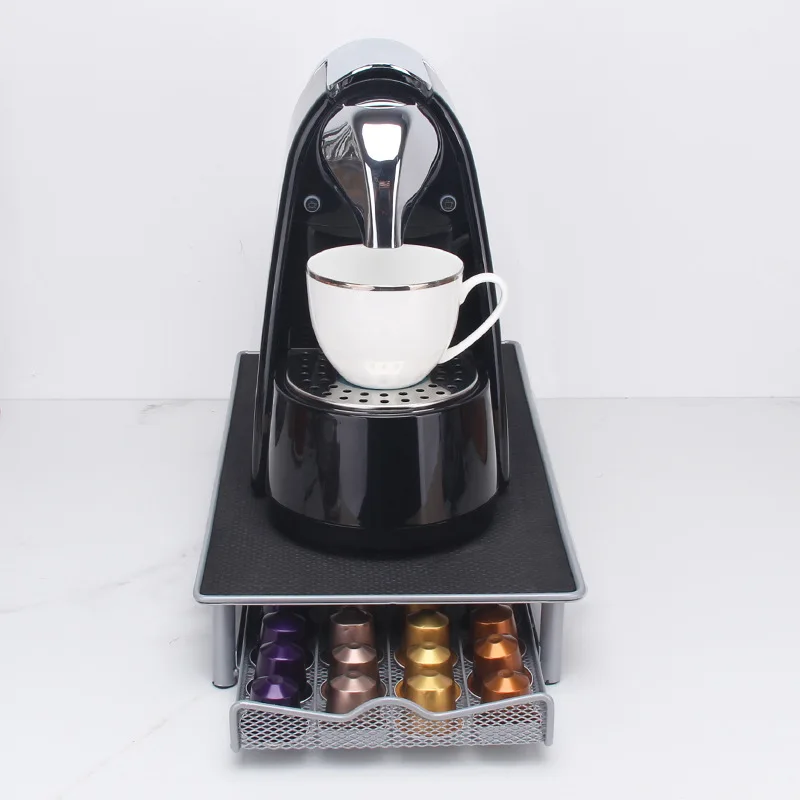 Silver 40pcs Nespresso Capsule Holder Rotating Stand 360 Degree Rotatable Shelf Caffee Organiser for Storage for Coffee Capsules