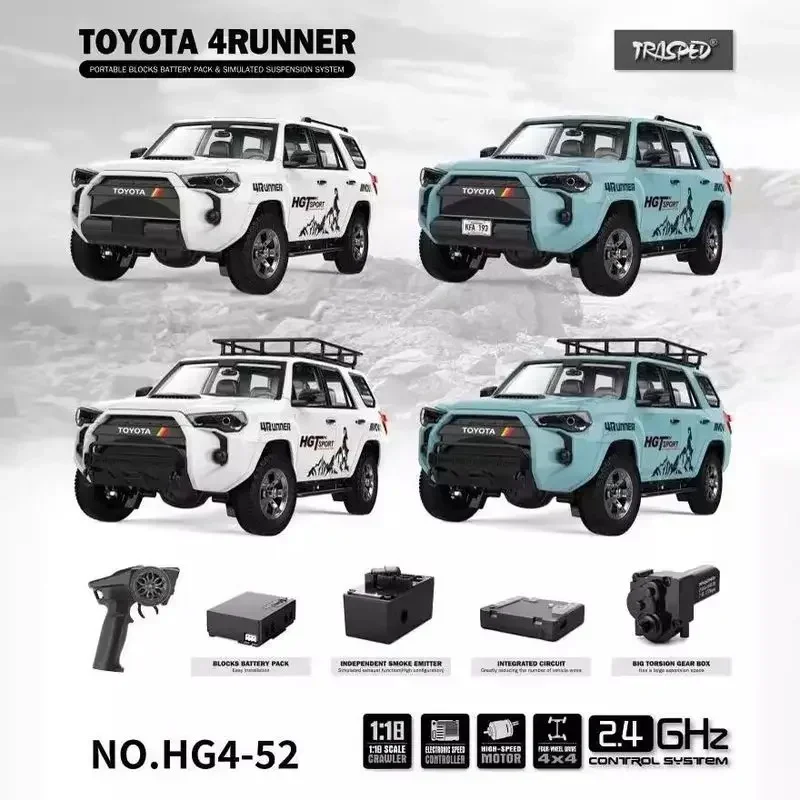 2024 HG 4Runner 1:18แบบจำลองไฟฟ้าสูง2.4G รีโมทคอนโทรลขับเคลื่อนสี่ล้อ kado ulang tahun ของเล่นผู้ใหญ่เด็ก