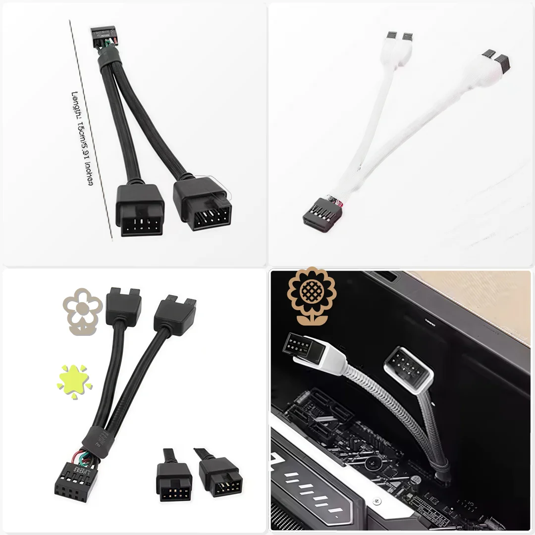 12cm USB 2.0 Y Splitter Cable 9 Pin Female to Dual Male Motherboard Extension Studio Audio Interface PC Link