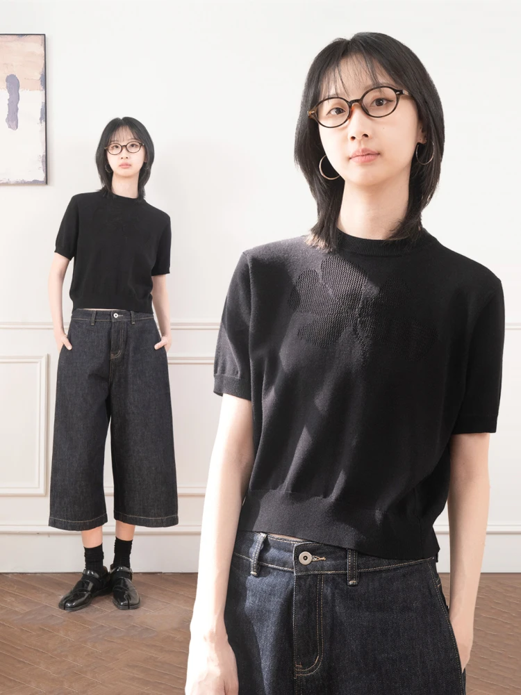 

Оригинальная вязаная футболка для женщин, модная, свободного кроя, с круглым вырезом, летняя новинка от APPENDAGE