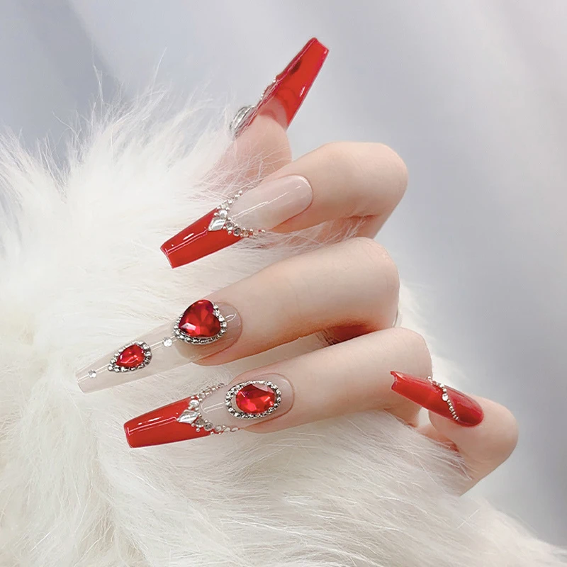 10 sztuk nowy rok ozdoby do paznokci czerwony Manicure diamentowy błyszczący Rhinestone różne style urok do paznokci kryształ DIY