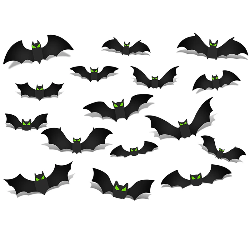 96pcs Bat Stickers 3D Halloween Bat Decorations Glow Eyes Bats 96 Pieces Scary Bats Wall Decoration For Bathroom Kitchen Home