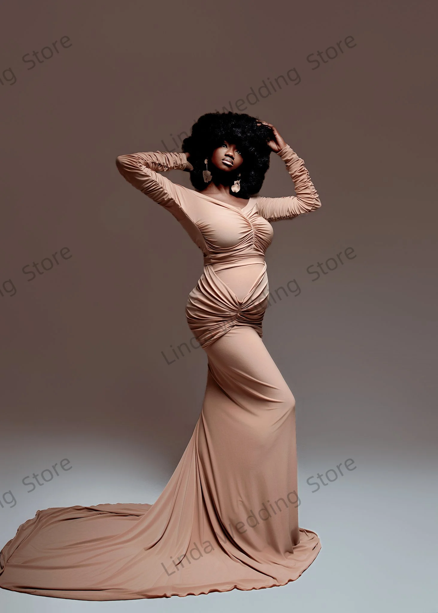 Linda Morden Mermaid Maternity Dress Off The Shoulder Pregnant Prom Gowns for Photoshoot Customized  Sweep Train Babyshower Robe