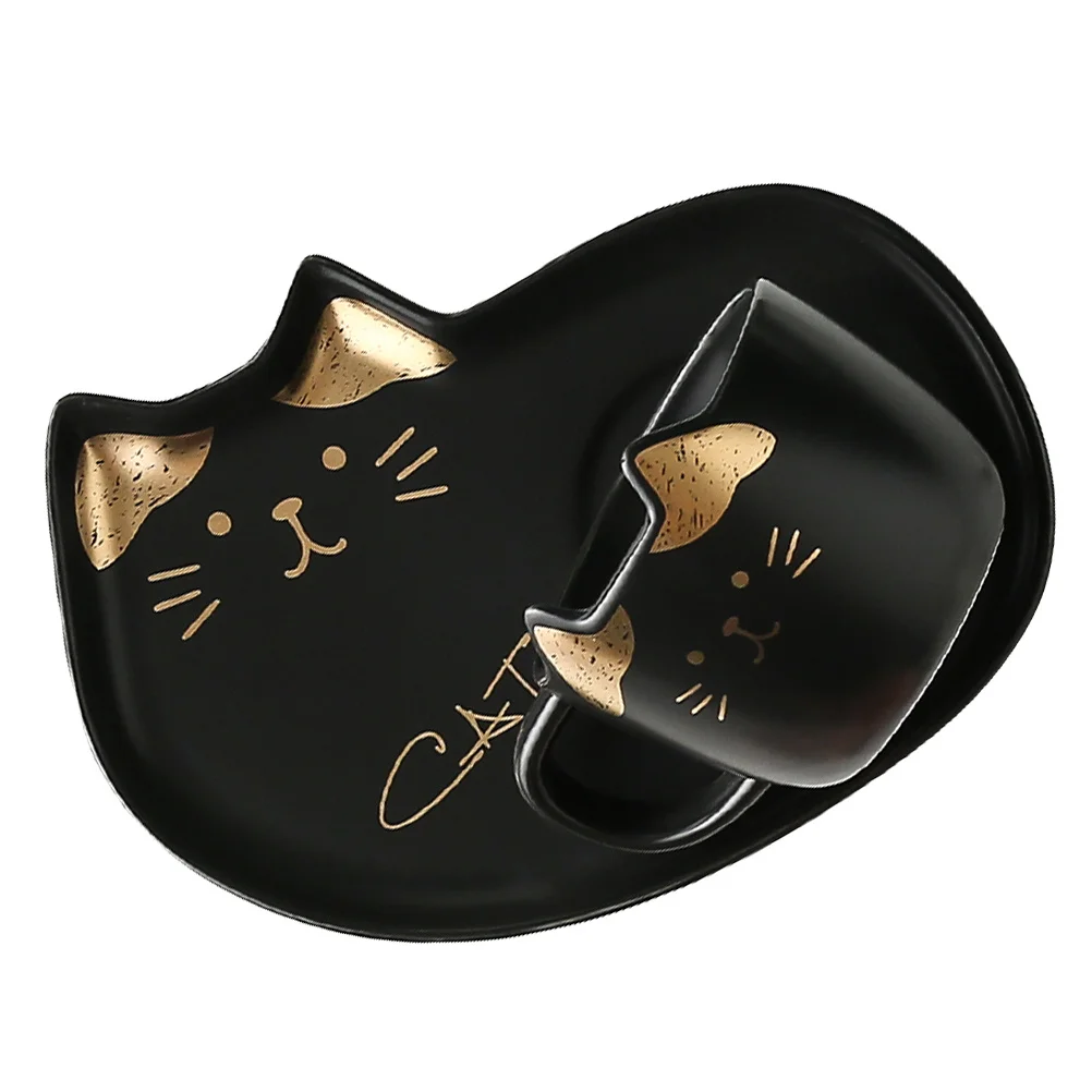

1Set Ceramic Mug Saucer Set Coffee Water Cup Cat Design Stylish Home Office Drink Cup Gift Set Ceramics Mug