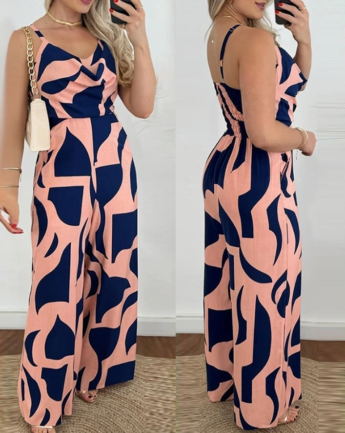 

Summer Sexy All Over Print Wide Leg Jumpsuit 2024 Woman Long Jumpsuits Elegant New Fashion Casual One Pieces Female Clothing