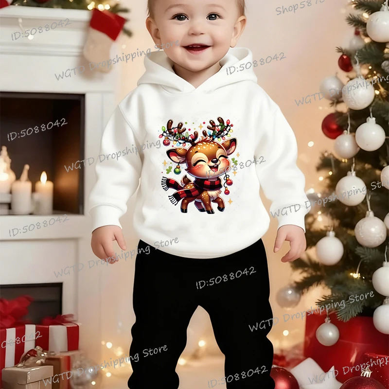 

Fashion Christmas Deer Print Children's Clothing Sets for Girls Boys Merry Christmas Hoodies+Pants Cartoon Tracksuits 2Pc Sets