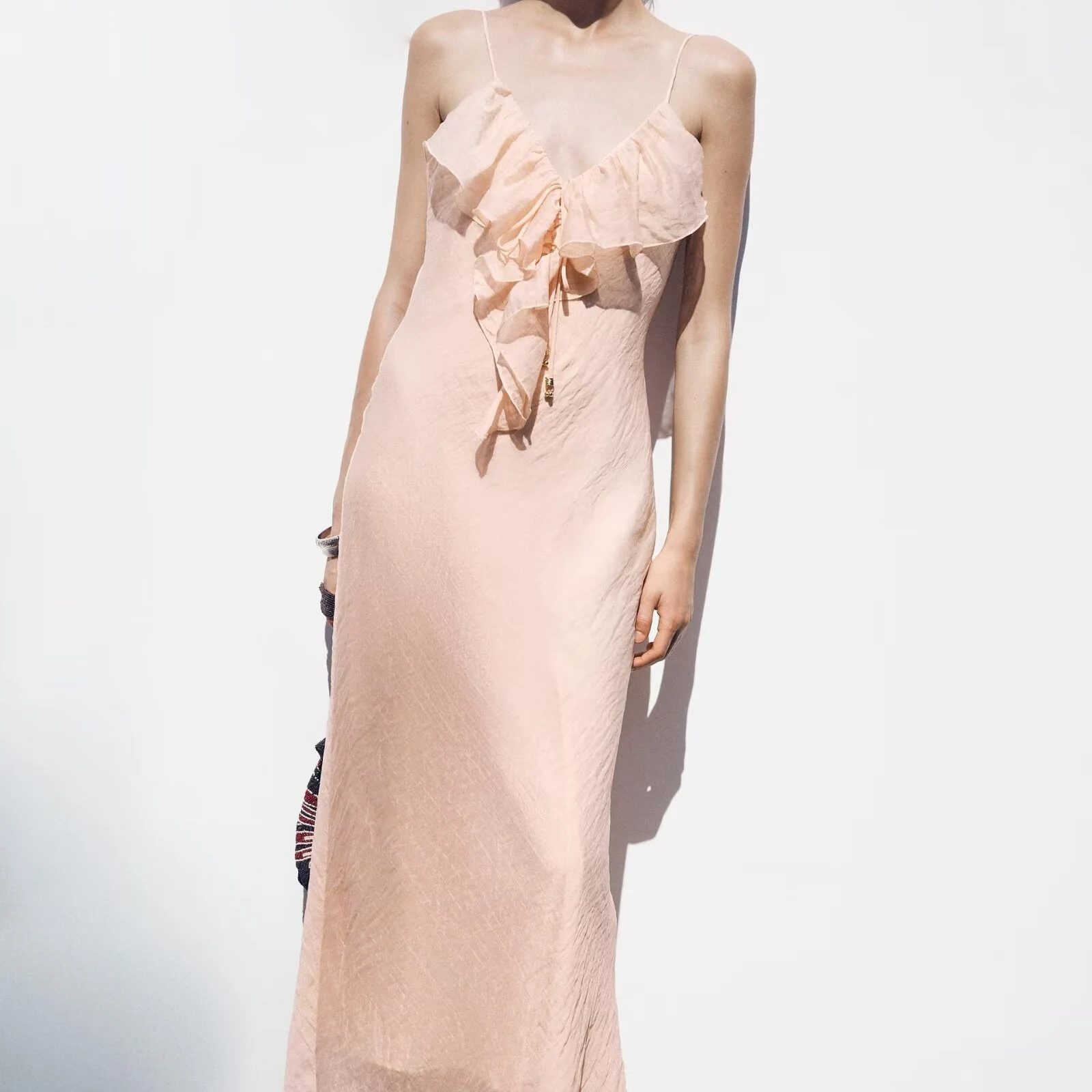 ZBZR Primavera Novo Vestido Midi F Sem Alças Estilo Roupa Íntima Decorativo Em Camadas F E Cintura Alta ...