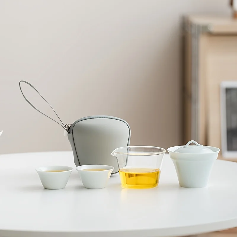 

Handcrafted Ceramic Travel Tea Set, Portable Compact Tea Ware for Outdoor Camping Picnic, Unique Creative Gift Idea