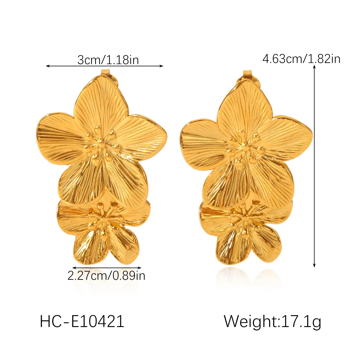Wasserdichter, 18 Karat vergoldeter Edelstahl-Blumenarmreif, offener Armreif, Ohrringe, Ringe für Damen, trendiger Schmuck – Detail 13