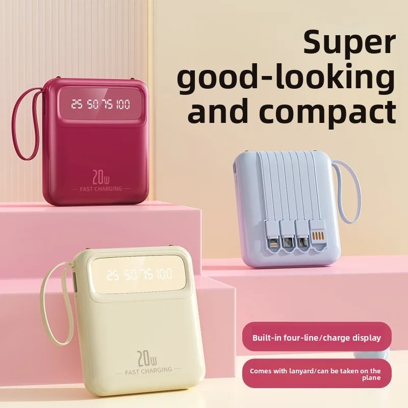 High-Quality New 10000mAh 20W Power Bank for Xiaomi Poco IPhone Samsung IPad Built-in Cable Phone External Battery Powerbank