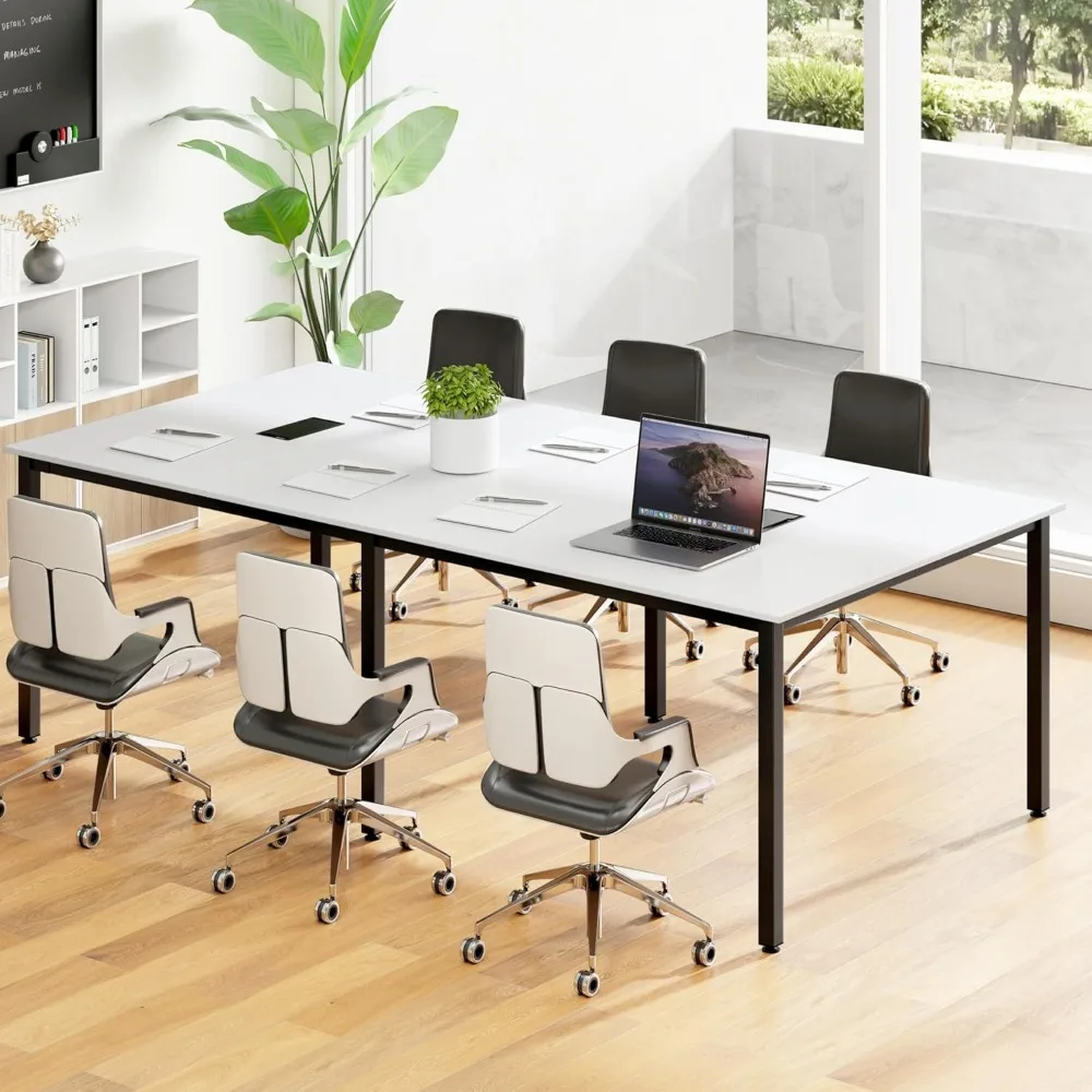 8 FT Conference Table, 95" x 48" Rectangle Office Computer Desk with Heavy-Duty Metal Frame, 2 Cable Grommets, Modern Seminar T