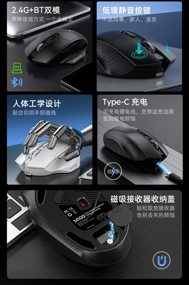Wireless Bluetooth Silent Mouse, High Efficiency Operation, Long Lasting Battery, E-sport Mouse for Office Work & PC Games
