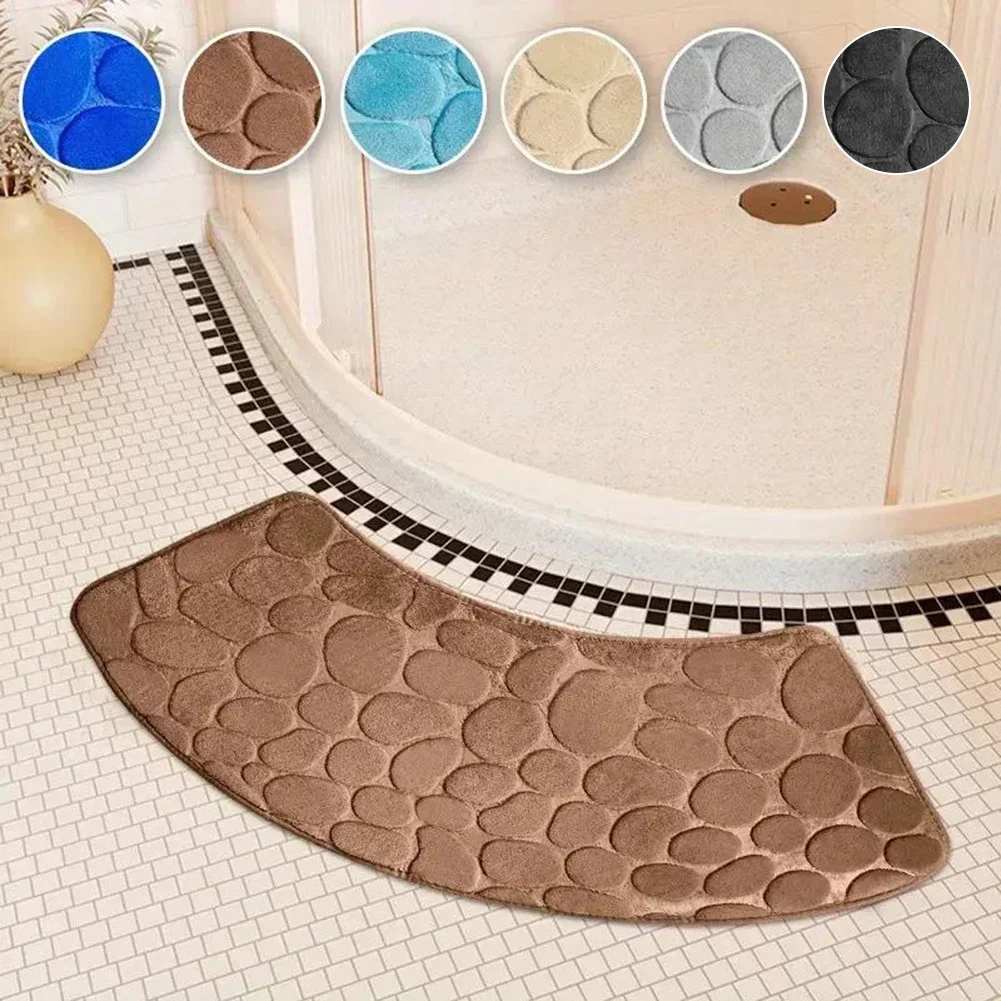 Bathroom Mat Curved Shower Mat Pebble Emboss Carpet Washable Curved Non Slip Bathroom Anti Slip Mat Floor Toilet Mat For Shower