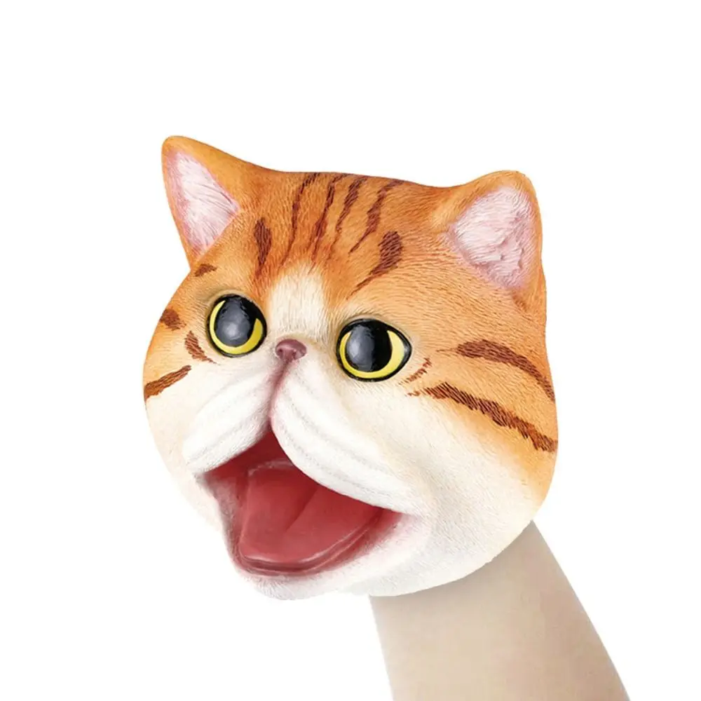 비닐 동물 머리 손 인형 시뮬레이션 부드러운 고양이 피규어 장난감 장갑 교육용 장난감 부모-자녀용